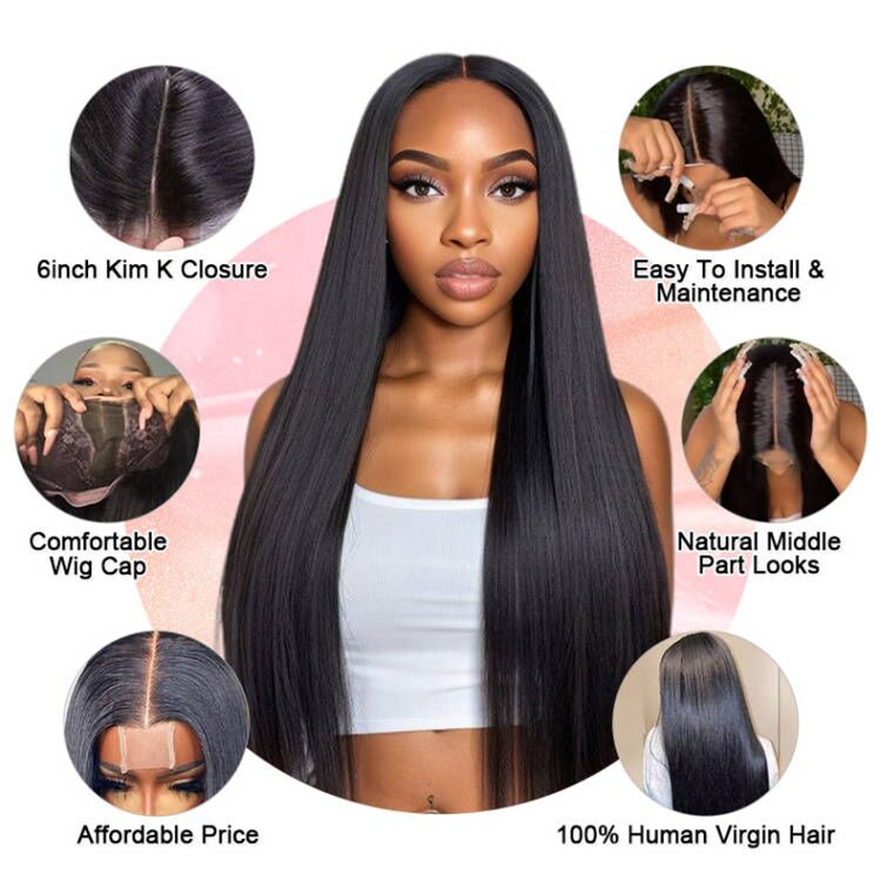 Straight 2x6 Lace Closure Wig Middle Part HD Transparent Lace Closure Affordable Price Human Hair Wigs - 图片 5